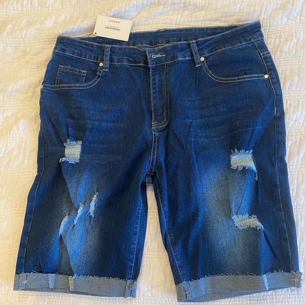 Casual Blue Distressed Jean Shorts for Women